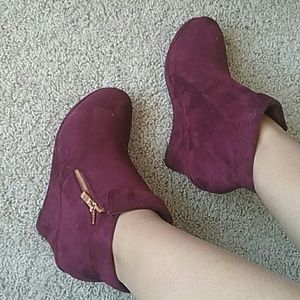 Wine colored wedge booties